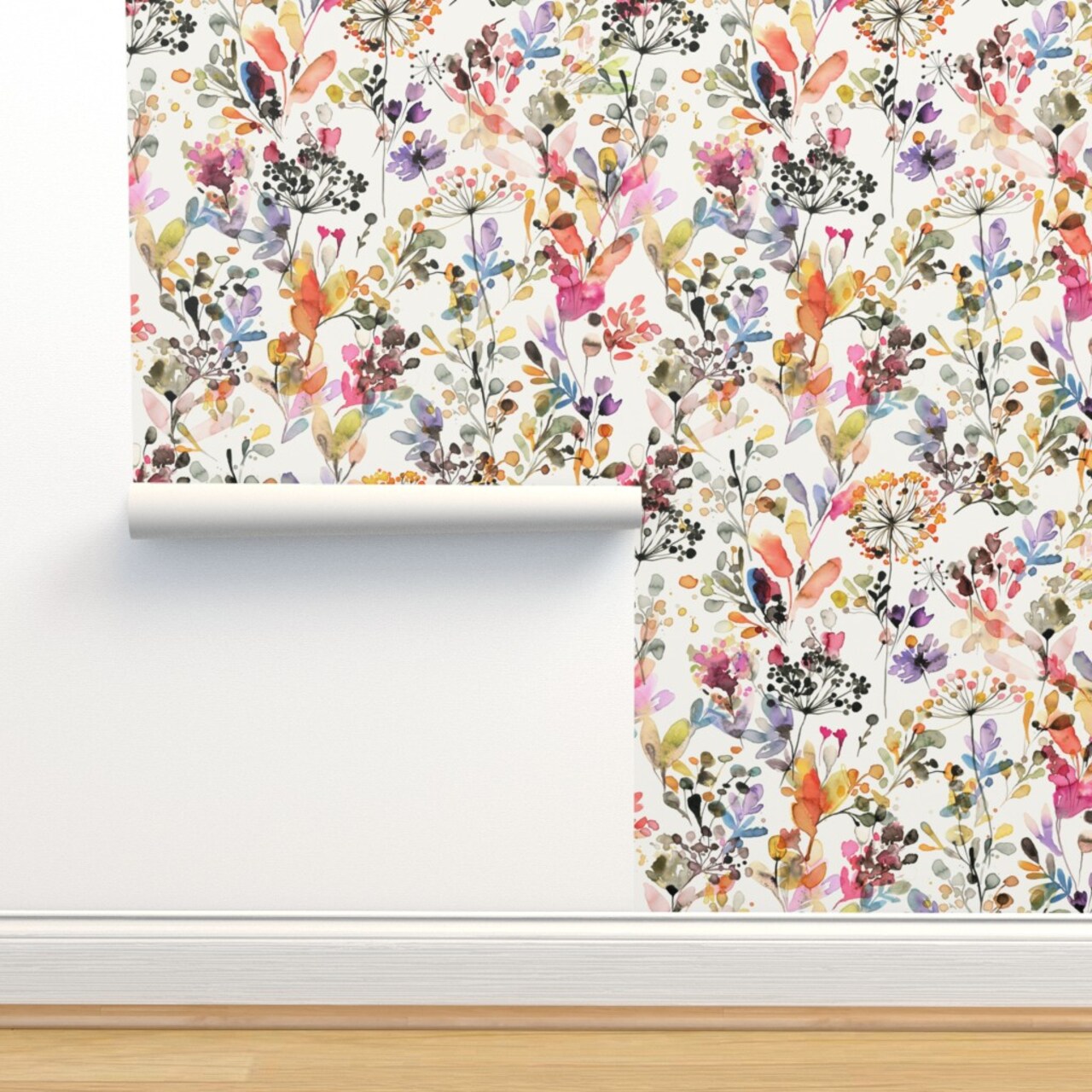 Watercolor Plants Floral Nature Abstract Plants Home Decor Watercolor Botanical Grasses Countryside Rustic Painterly Artistic Custom Removable Wallpaper by Spoonflower Peel & Stick Wallpaper 2FT Wide